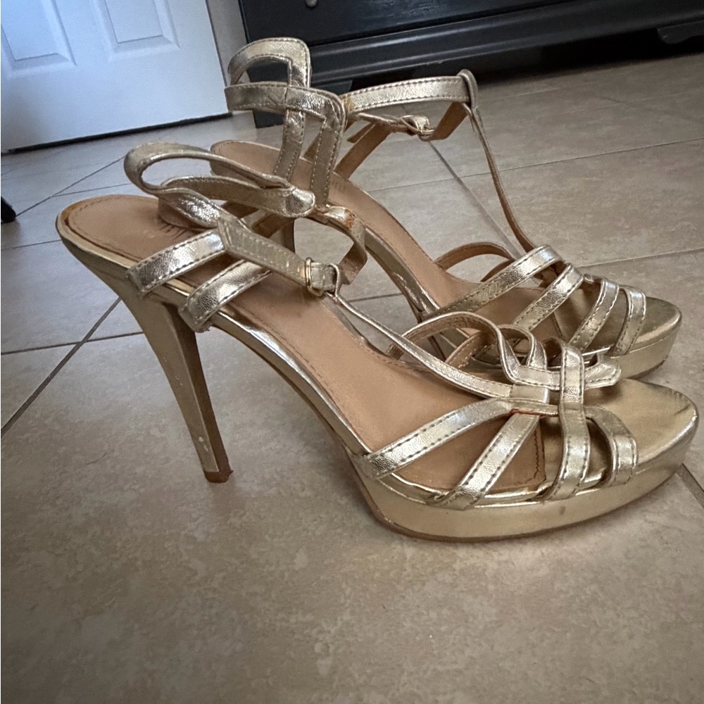BearPaw Metallic Gold Strappy Heels